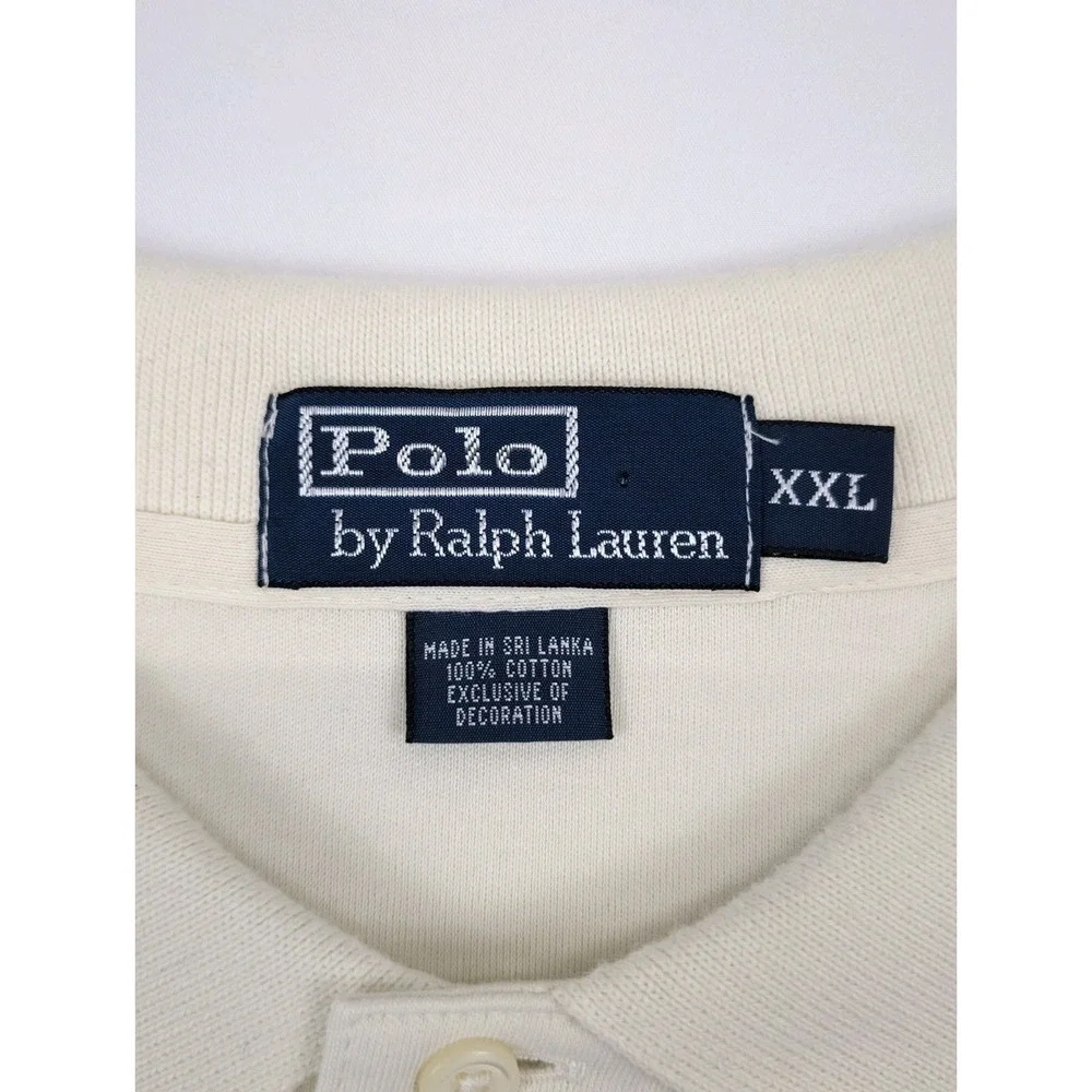 Polo Ralph Lauren‎ Mens XXL Cream Off White Long Sleeve Cotton Pique Polo Shirt